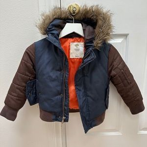 Tucker + Tate Colorblock Hooded Puffer Jacket with Faux Fur Trim Hood